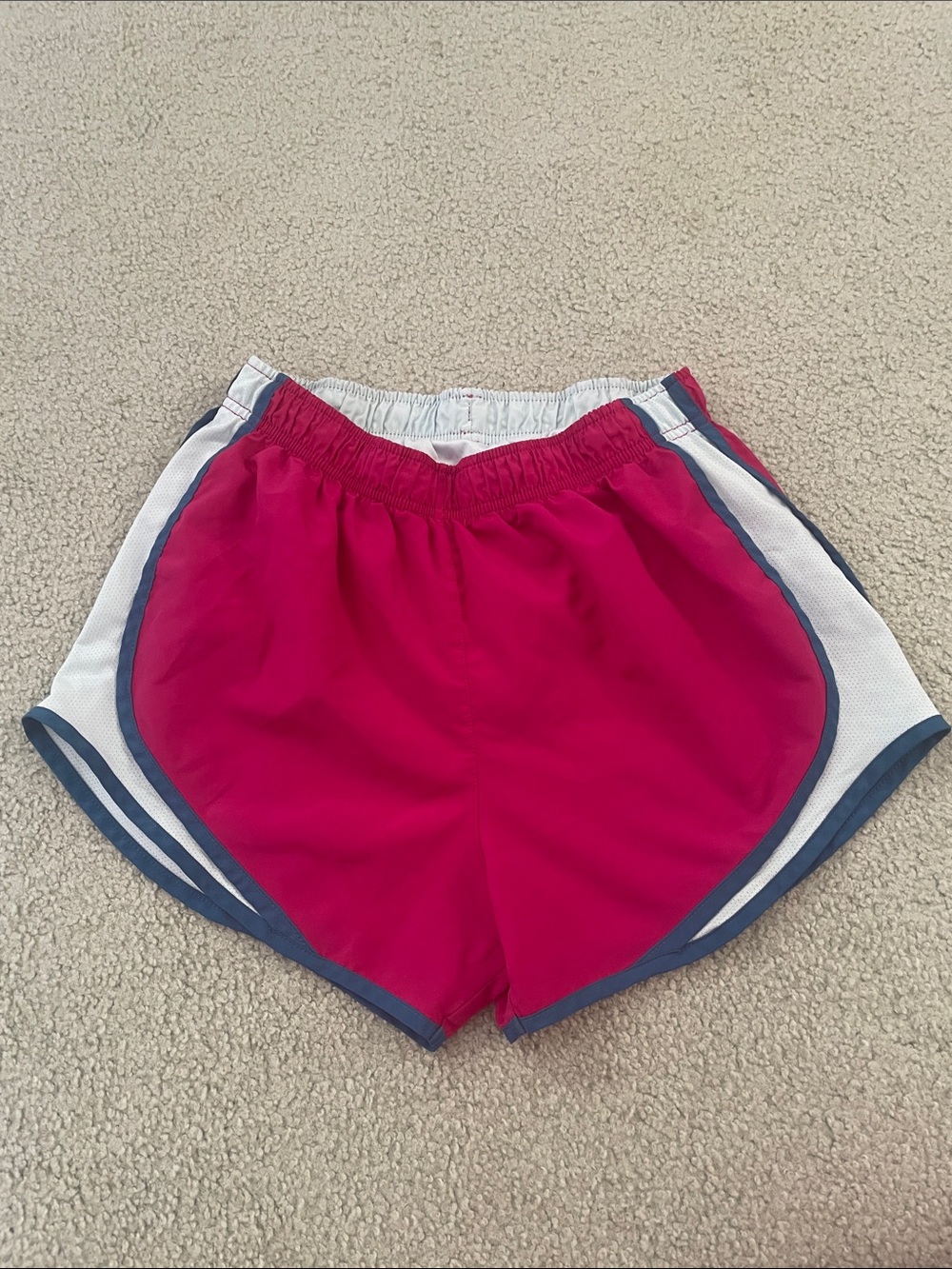 Nike Women's Hot Pink Athletic Shorts with White Panels and Navy Trim